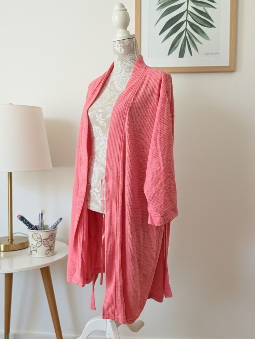 Secret Treasures Coral Passion Waffle Knit Kimono Robe Size L (12-14)